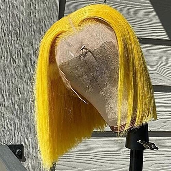 Human Hair Bob Wig Pre Plucked Lace Front Brazlian Virgin Hair Yellow 14" Short - Picture 4 of 7